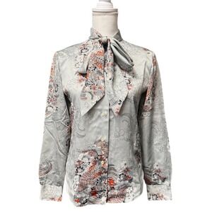 Stuart Lang Vintage Floral‎ Tie Neck Blouse Grandma Core Secretary Chic Top